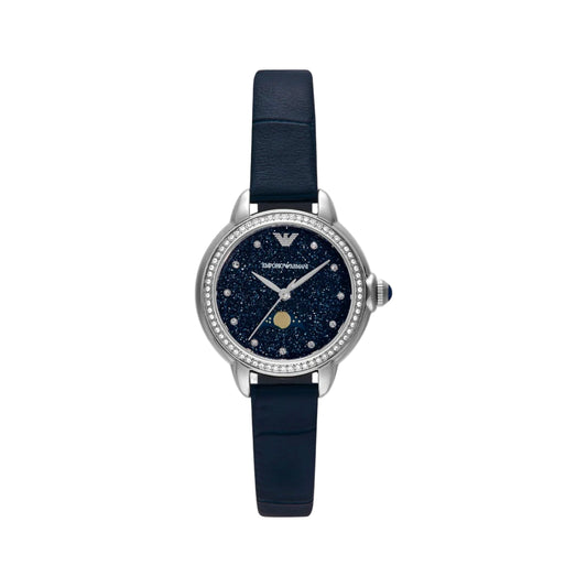 Emporio Armani Quartz Blue Dial Analog Leather Strap Women Watch AR11629