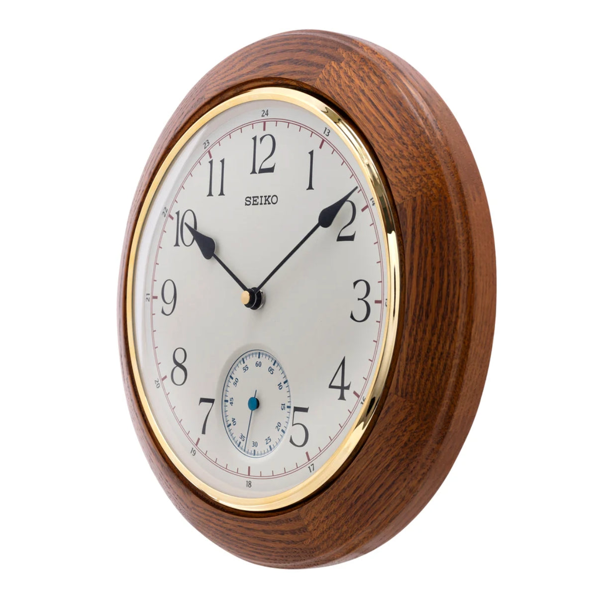 Seiko Wall Clock Oak Wood clock with sub-second hand QXA432BN