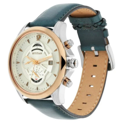 Titan Maritime White Dial Chronograph Leather Strap Watch for Men NS1830KL01