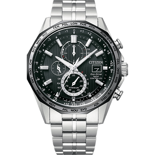 Citizen Eco-Drive Black Dial Titanium Bracelet Men's Watch - AT8218-81E