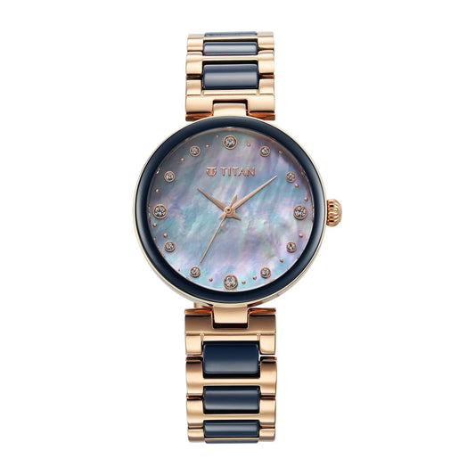 Titan Purple Ceramics Blue Dial Watch for Women 95214KD05