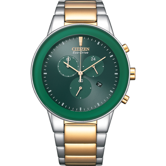 Citizen Eco-Drive Green Dial Dual Tone Bracelet Men's Watch -  AT2244-84X
