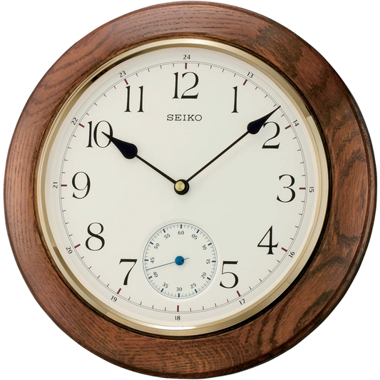 Seiko Wall Clock Oak Wood clock with sub-second hand QXA432BN