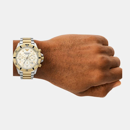 Emporio Armani Quartz Cream Dial Chronograph Stainless Steel Men Watch AR11606