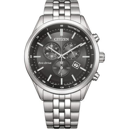 Citizen Eco-Drive Black Dial Stainless Steel Bracelet Men's Watch - AT2570-56E