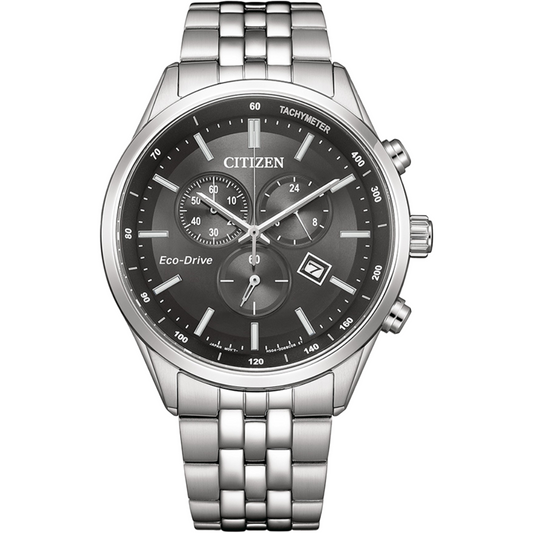 Citizen Eco-Drive Black Dial Stainless Steel Bracelet Men's Watch - AT2570-56E