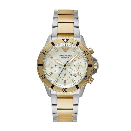 Emporio Armani Quartz Cream Dial Chronograph Stainless Steel Men Watch AR11606