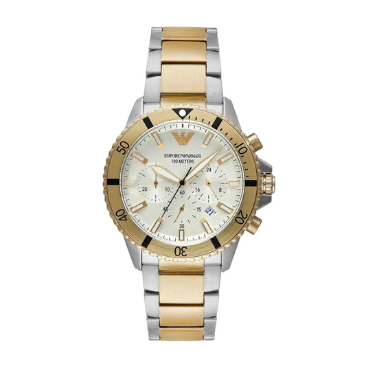 Emporio Armani Quartz Cream Dial Chronograph Stainless Steel Men Watch AR11606