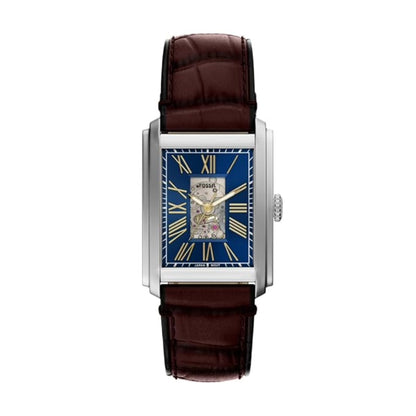 Fossil Carraway Automatic Blue Dial Analog Leather Strap Men's Watch ME3273