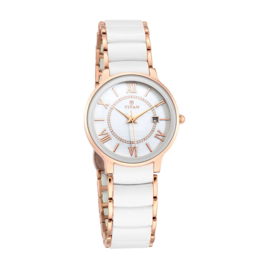 Titan Quartz Analog with Date Mother of Pearl Dial Women Watch NR95016WD02