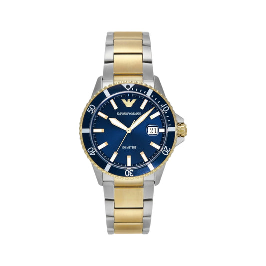 Emporio Armani Blue Dial With Date Two-Tone Men Watch AR11682