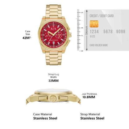 Armani Exchange Quartz Red Dial Chronograph Stainless Steel Men Watch AX2863
