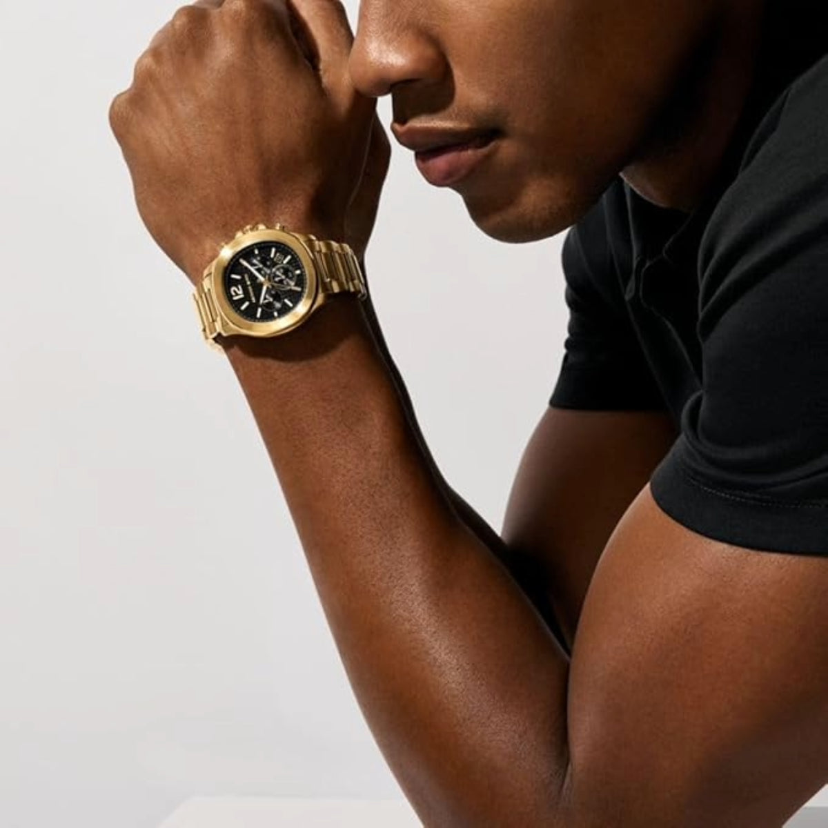 MK9192 Michael Kors | Oversized Sage Black Dial Gold-Tone Watch (Men)