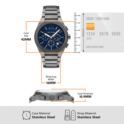 Armani Exchange Analog Blue Round Dial Chronograph Stainless Steel Men Watch AX4182