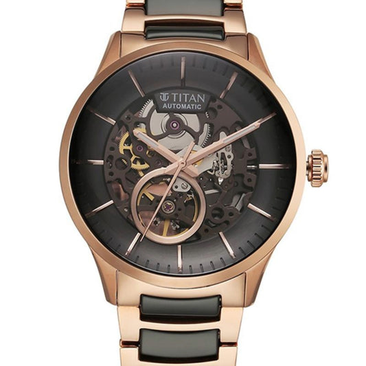 Titan Ceramic Fusion Automatic Black Dial Rose Gold Dual-Toned Watch for Men 90174KD03