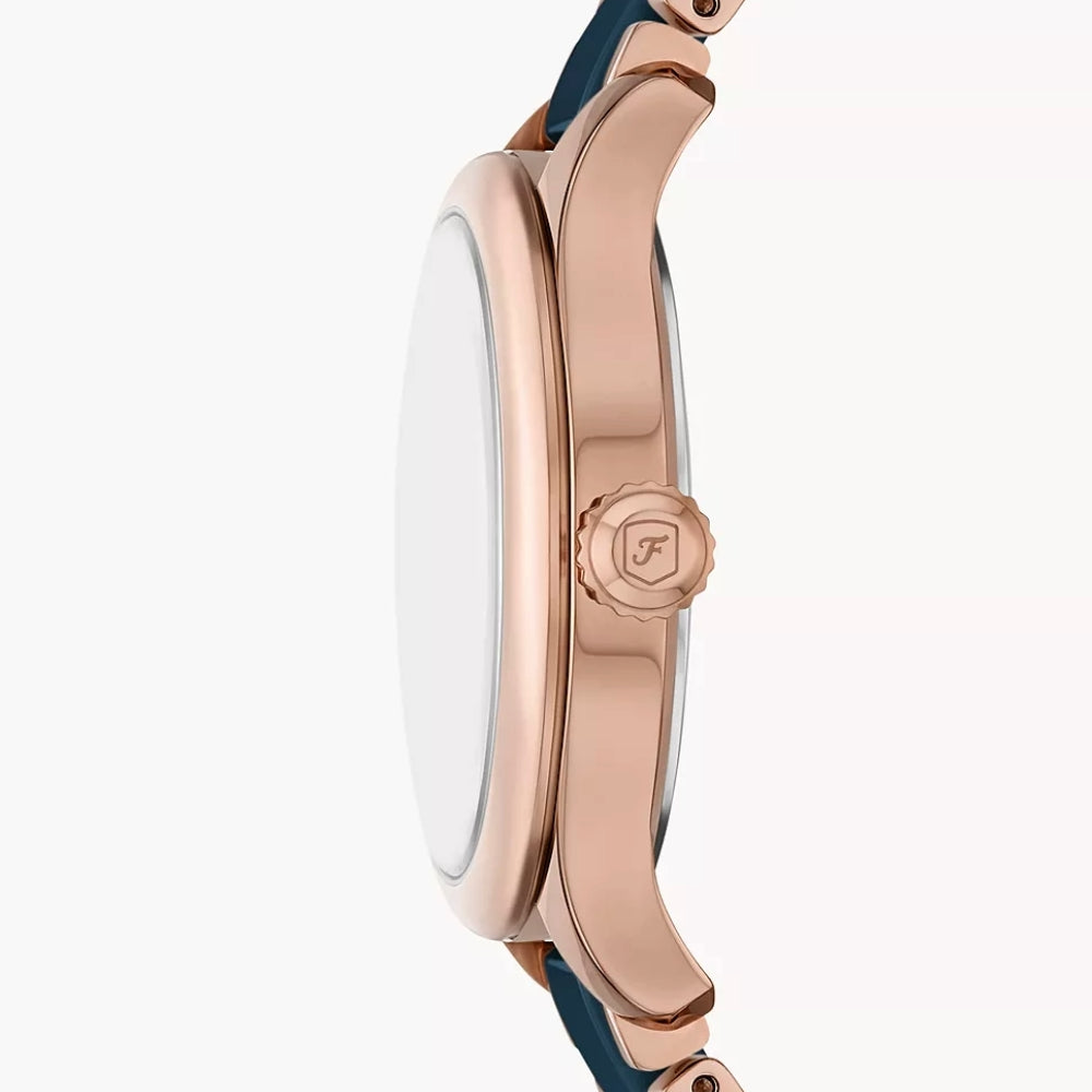 Fossil Gilmore Three-Hand Date Rose Gold-Tone and Navy Ceramic Women Watch CE1134