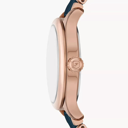 Fossil Gilmore Three-Hand Date Rose Gold-Tone and Navy Ceramic Women Watch CE1134