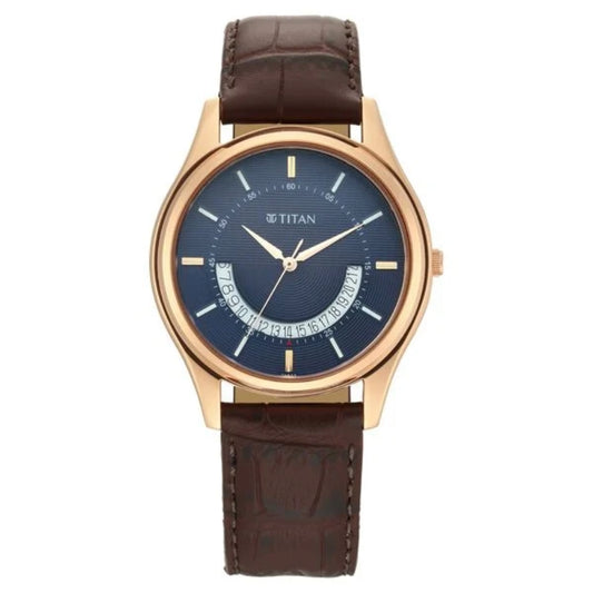 Titan Lagan Blue Dial Analog Leather Strap Watch for Men NS1713WL01