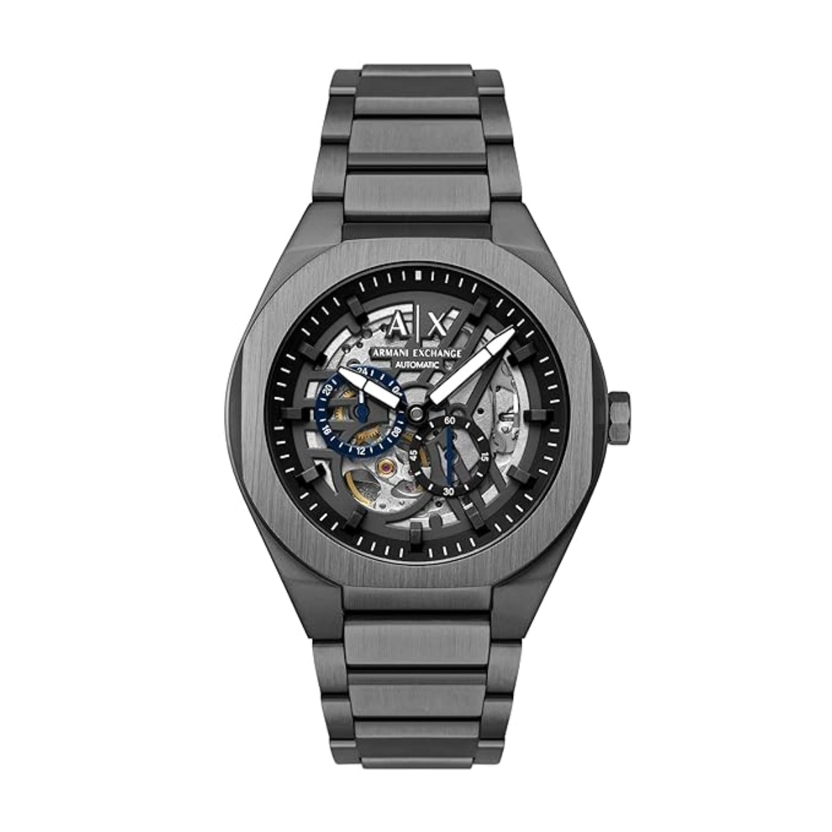 Rose gold watch with brand logo on a white background