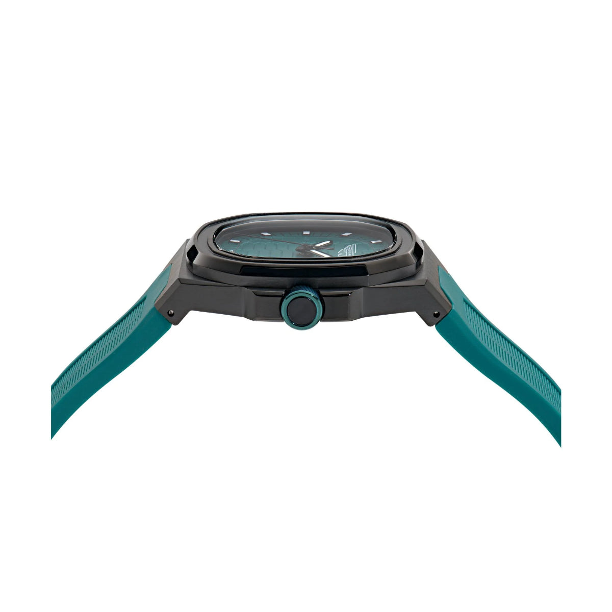 Smartwatch with a teal band on a white background