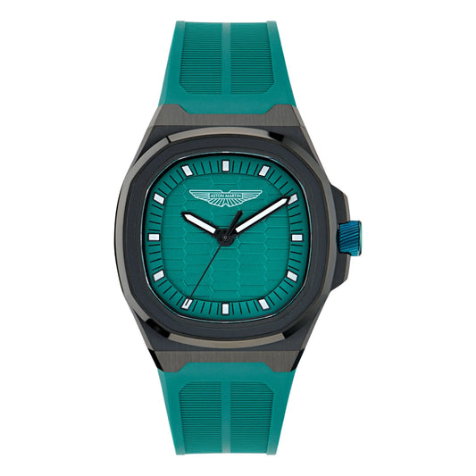 Teal watch with a visible brand logo on a white background