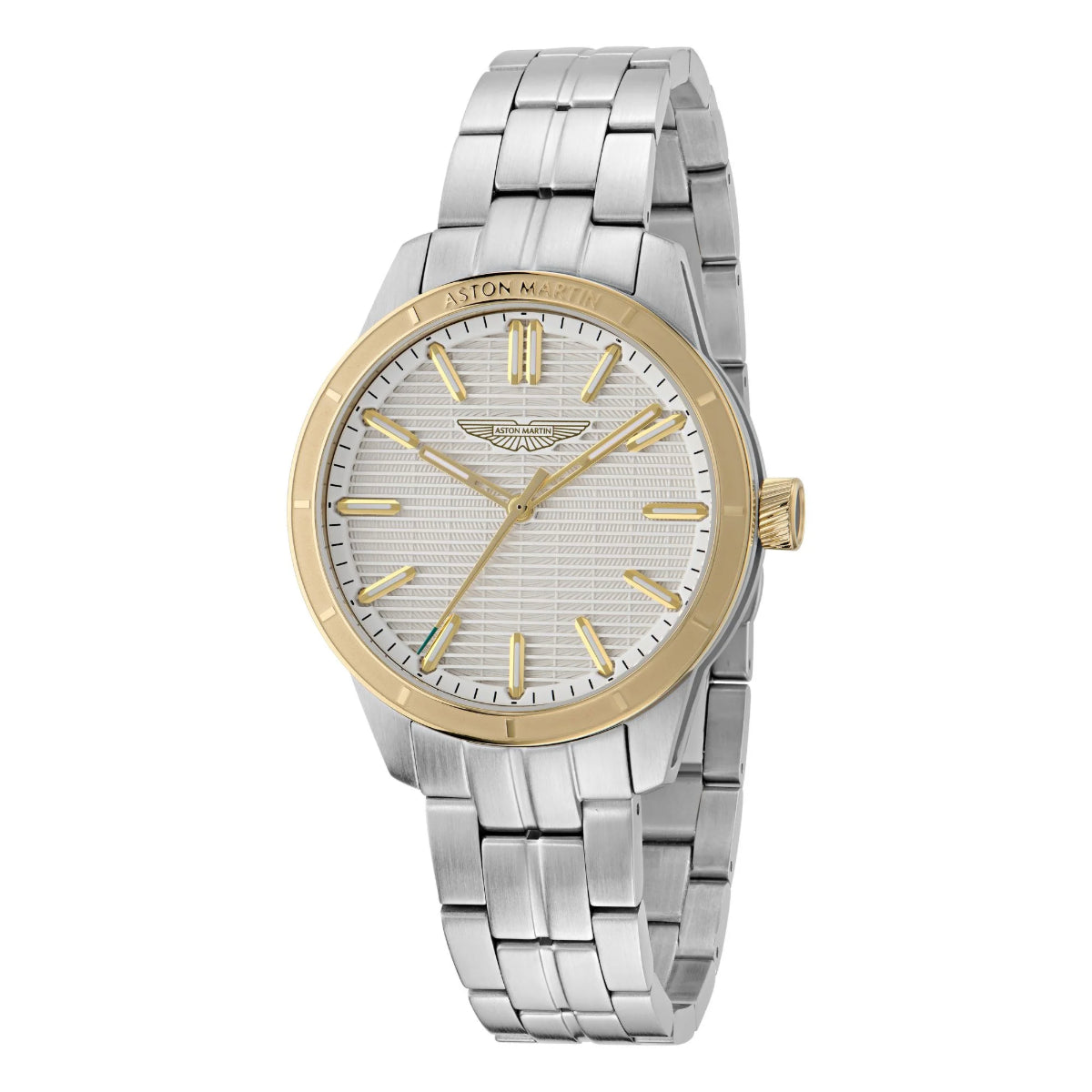 Two-tone watch with silver and gold accents on a white background
