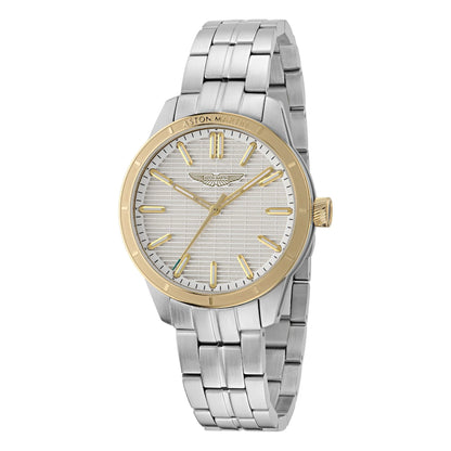 Two-tone watch with silver and gold accents on a white background