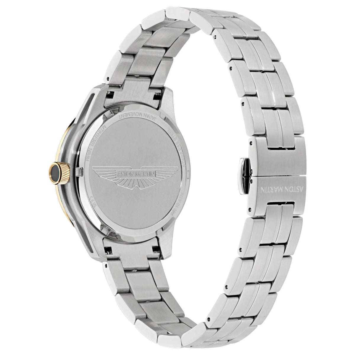 Silver watch with a detailed face on a white background