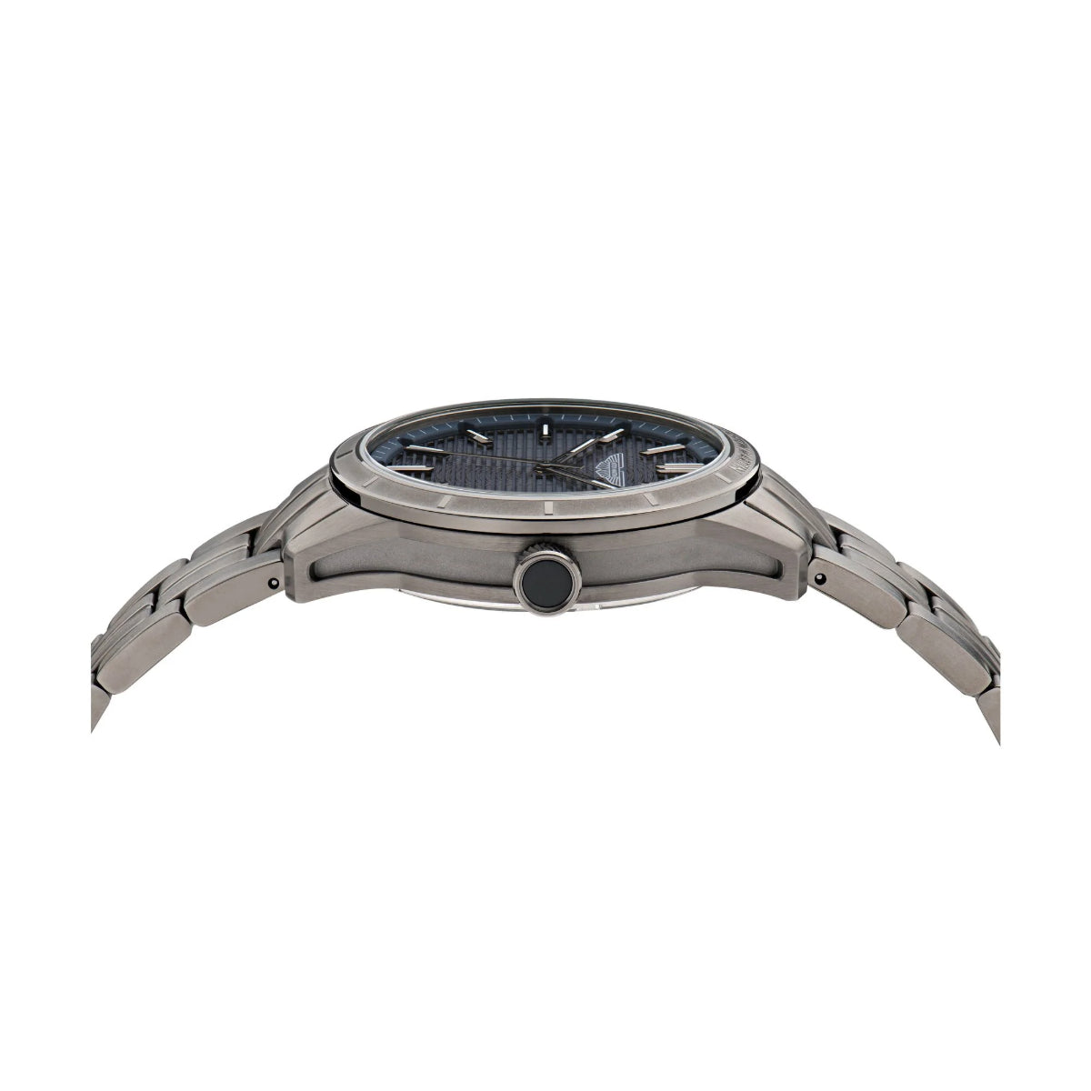 Silver watch with a detailed face on a white background