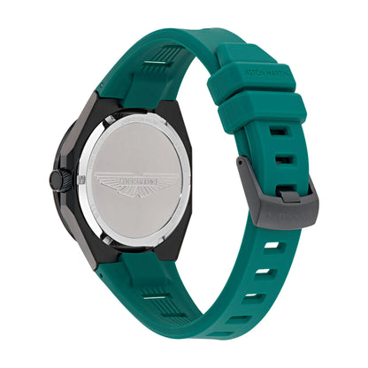 Teal watch with a visible brand logo on a white background