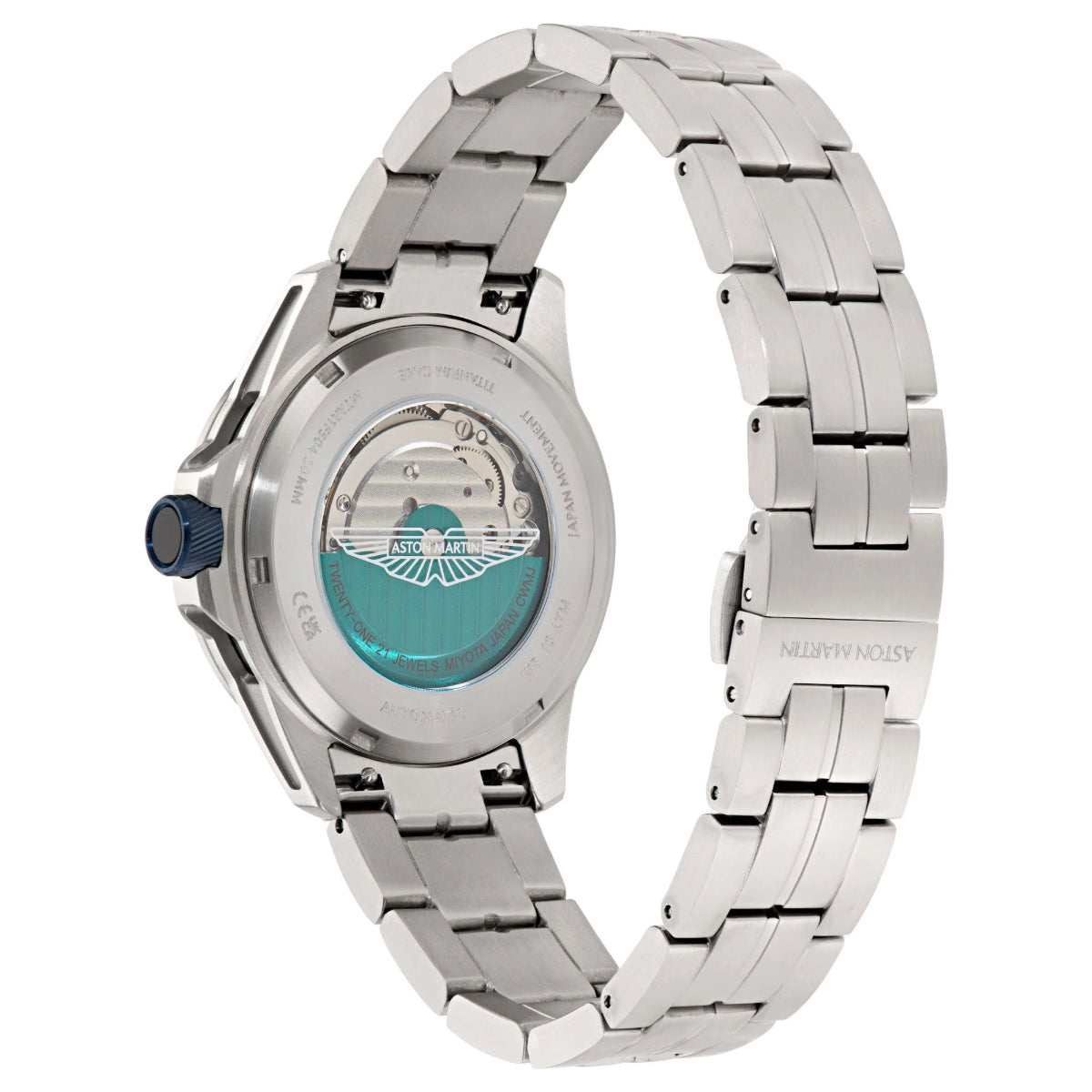 Silver watch with a visible brand logo on a white background