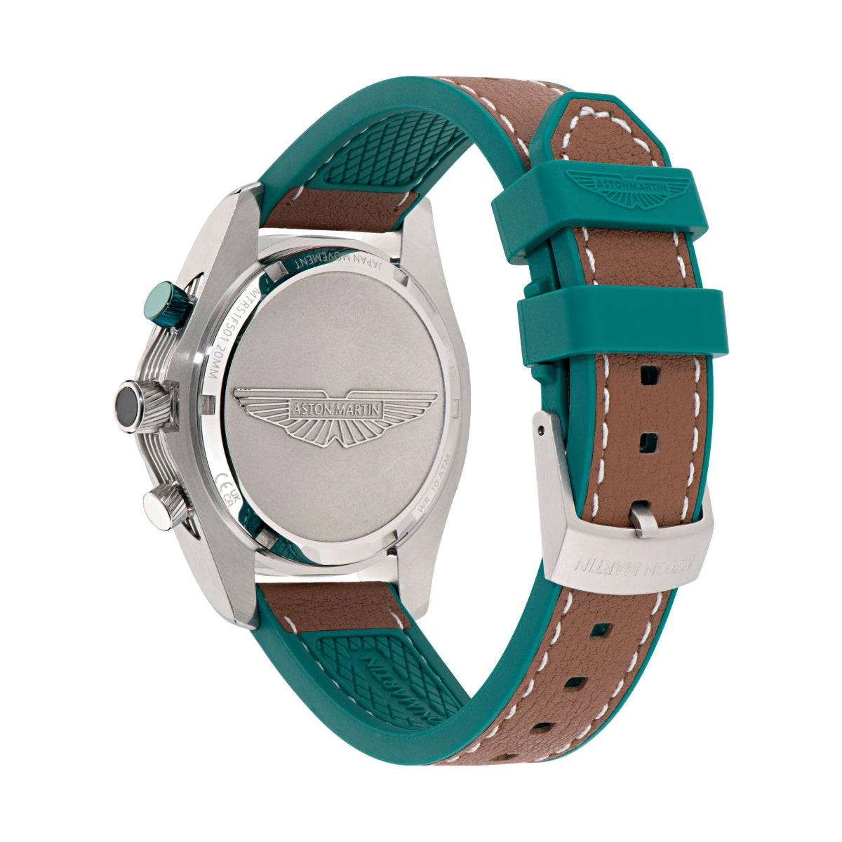Watch with turquoise and brown strap on a white background
