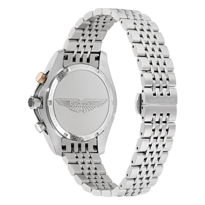 Silver watch with a detailed band on a white background
