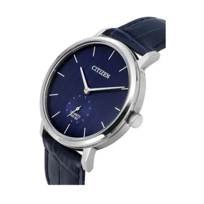 Citizen watch with blue face and strap on a white background