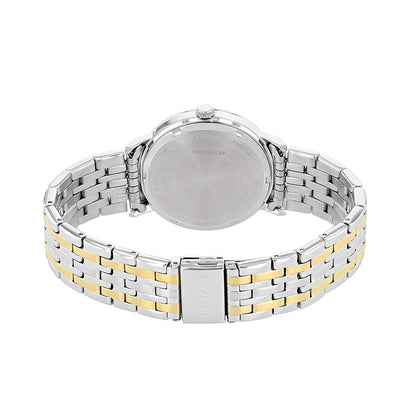 Two-tone silver and gold watch on a white background