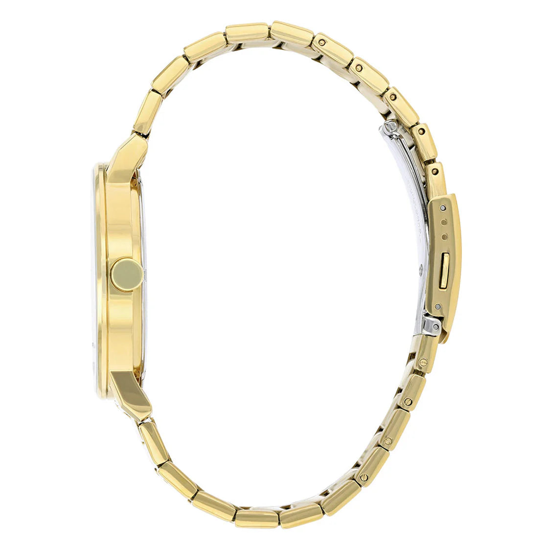 Gold watch strap on a white background