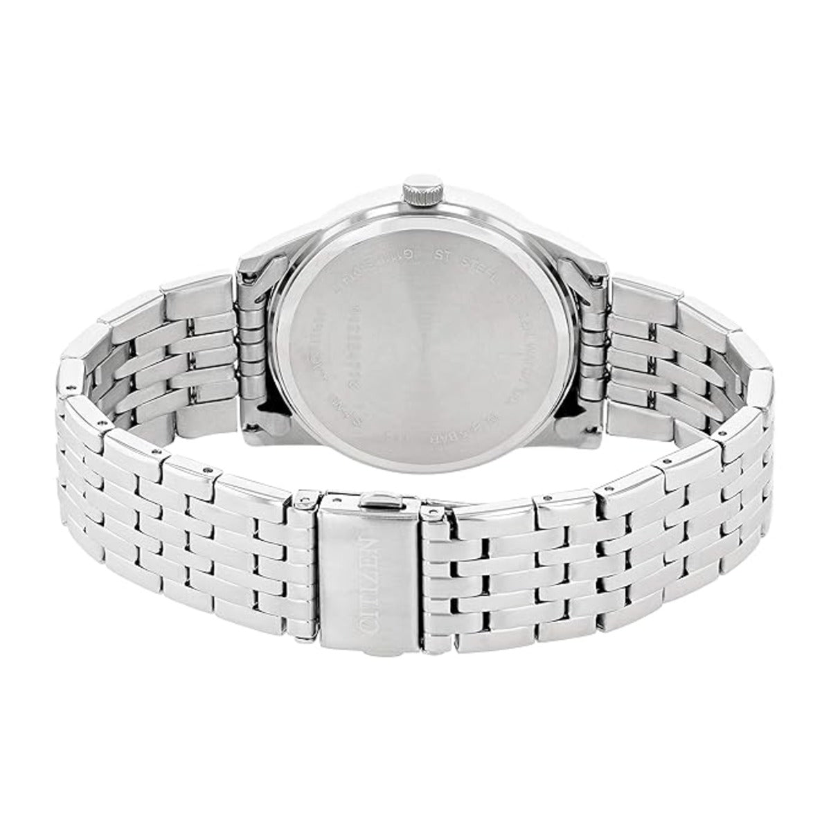 Silver watch with metal bracelet on a white background
