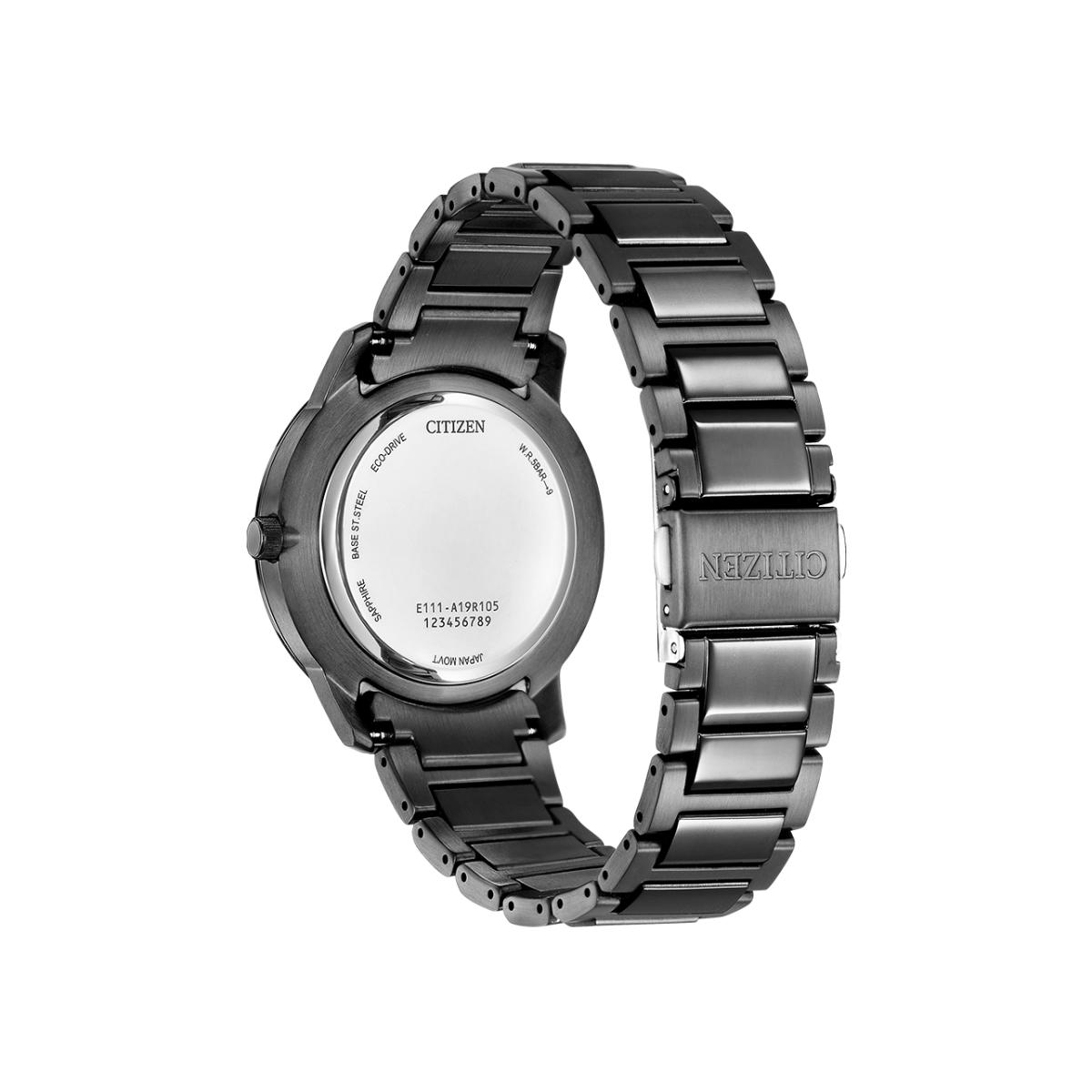 Gray metal watch with 'Narzillo' branding on a white background
