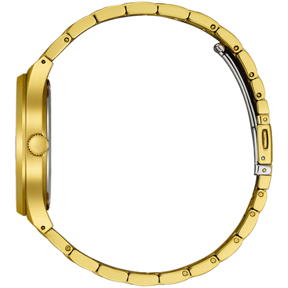 Gold watch case on a white background