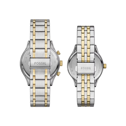 Fossil Fenmore Multifunction Blue Dial Analog Stainless Steel Couple Watch BQ2900SET