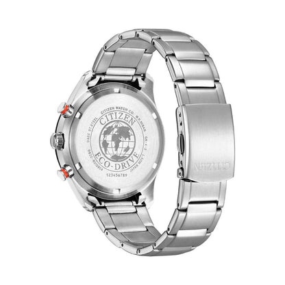 Silver Citizen watch with metal band on a white background