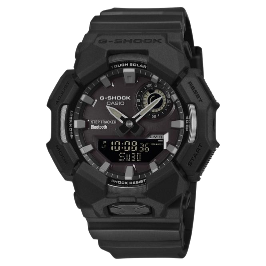 Black Casio G-Shock watch on a white background