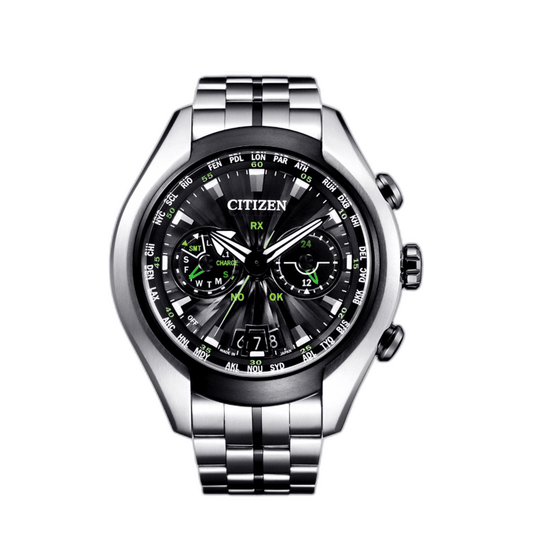 Citizen watch with silver metal strap on a white background
