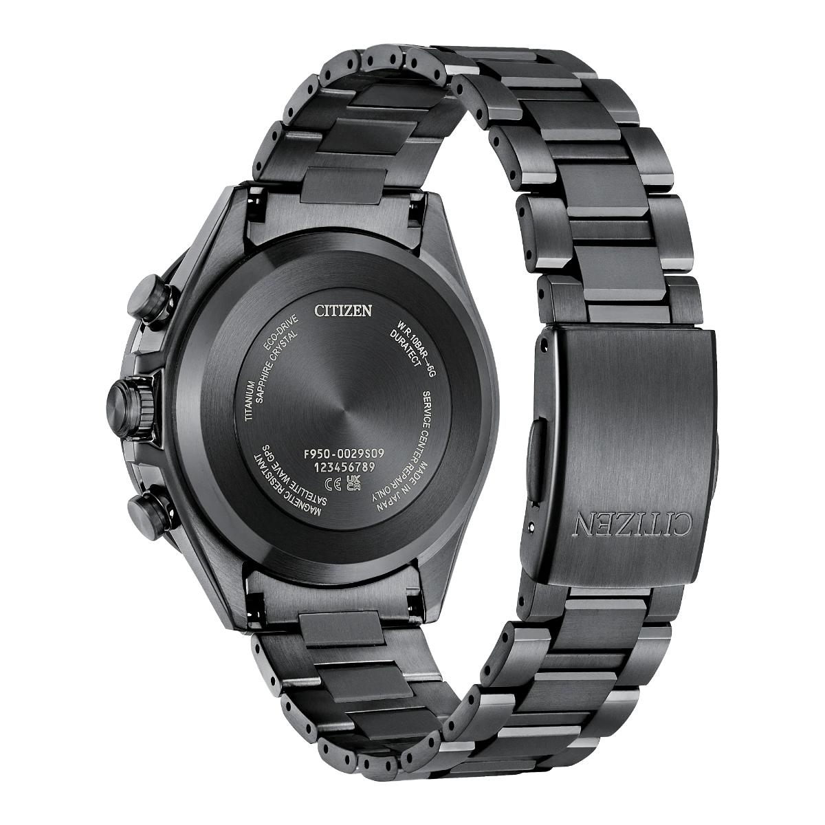 Black Citizen watch with metal band on a white background