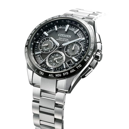 Silver Citizen watch with a detailed face on a white background