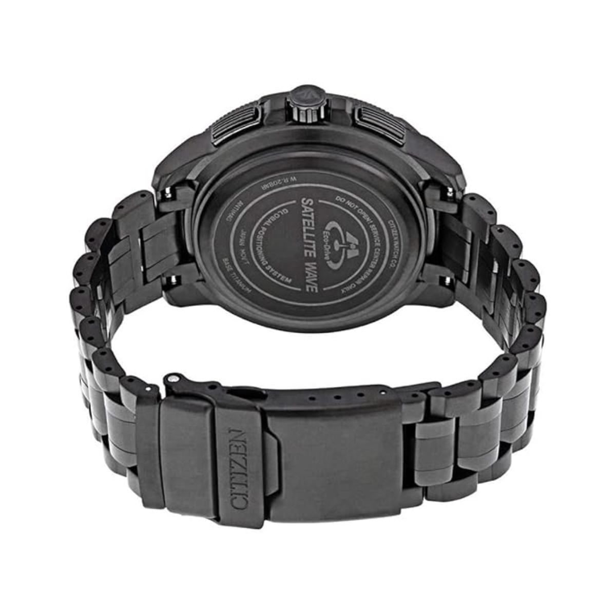 Black watch with metal band on a white background