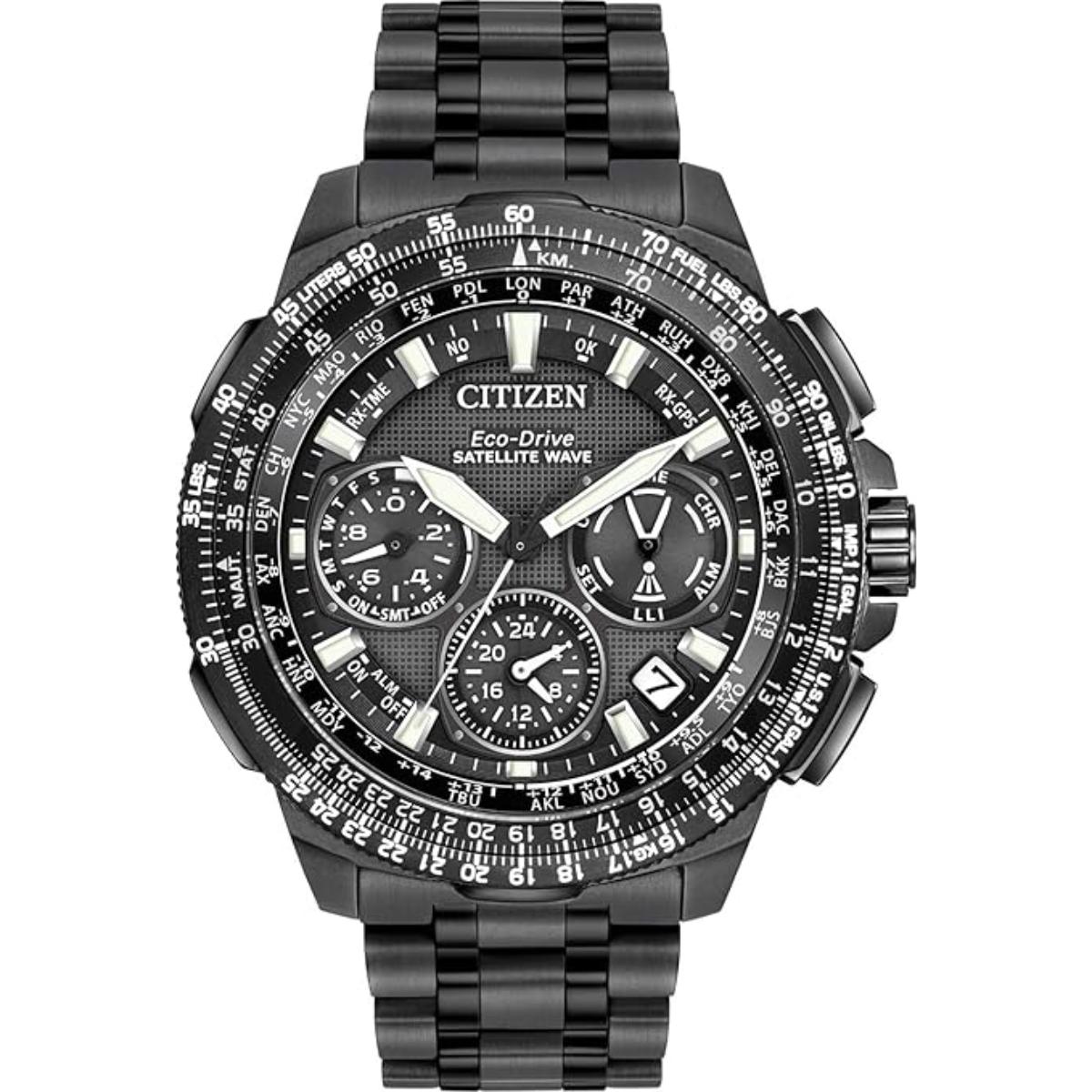Black Citizen watch with detailed face on a white background