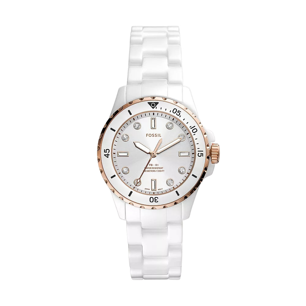Fossil FB-01 Three-Hand White Dial Ceramic Women's Watch CE1107