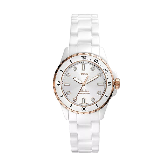 Fossil FB-01 Three-Hand White Dial Ceramic Women's Watch CE1107