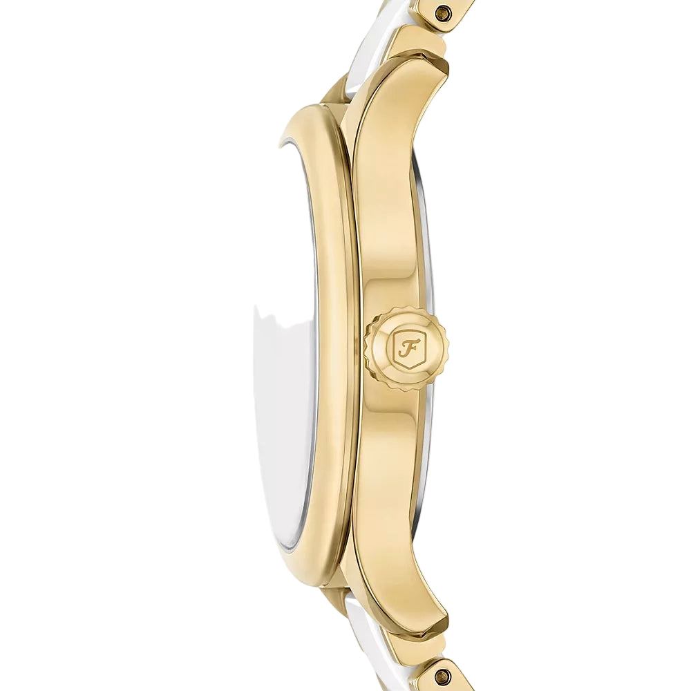Fossil Gilmore Three-Hand Date Gold-Tone and White Ceramic Women Watch CE1131